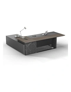 MADEIRA Executive Desk 220cm Right Return - Hazelnut & Grey