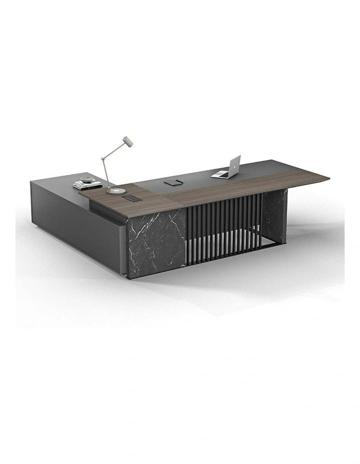 MADEIRA Executive Desk 220cm Right Return - Hazelnut & Grey image 1
