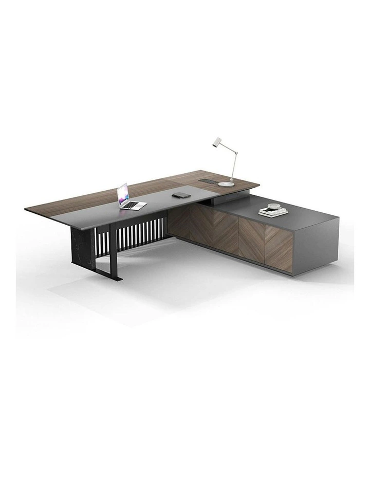 MADEIRA Executive Desk 220cm Right Return - Hazelnut & Grey image 2
