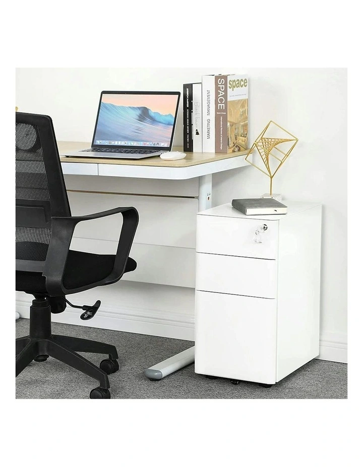 MARLO 3 Drawer Slim Mobile Pedestal Cabinet - White image 2
