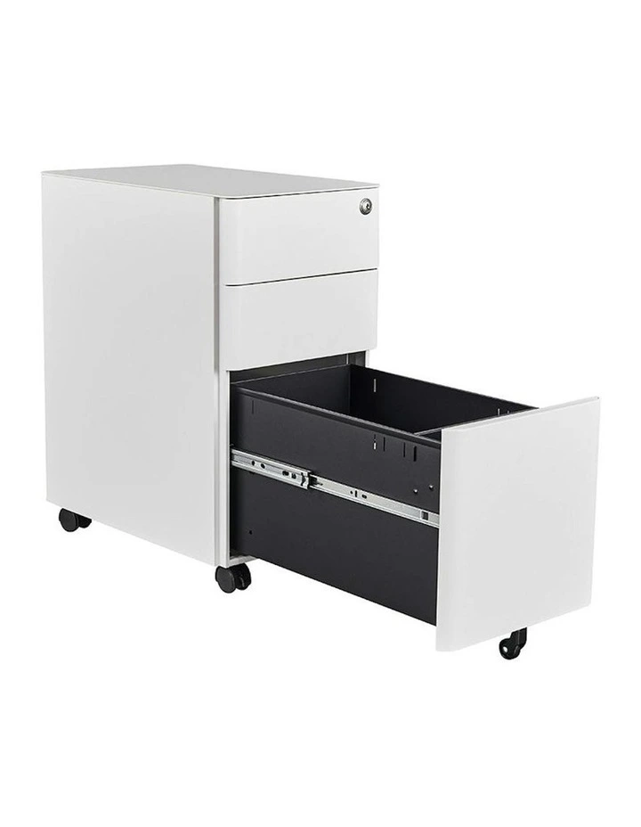 MARLO 3 Drawer Slim Mobile Pedestal Cabinet - White image 3