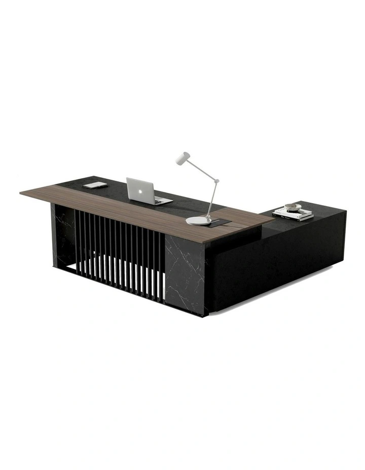 MADEIRA Executive Desk 220cm Left Return - Hazelnut & Black Concrete image 1