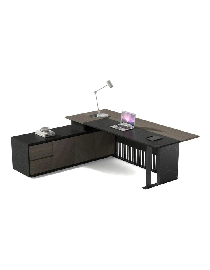 MADEIRA Executive Desk 220cm Left Return - Hazelnut & Black Concrete image 2