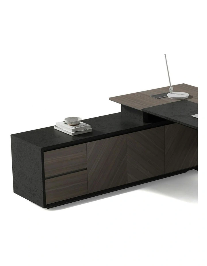 MADEIRA Executive Desk 220cm Left Return - Hazelnut & Black Concrete image 3