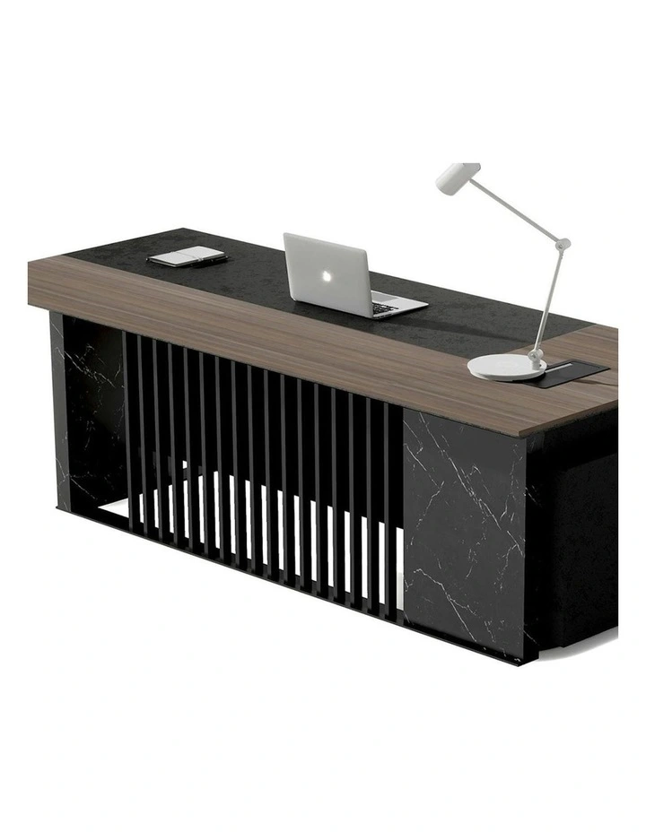 MADEIRA Executive Desk 220cm Left Return - Hazelnut & Black Concrete image 4