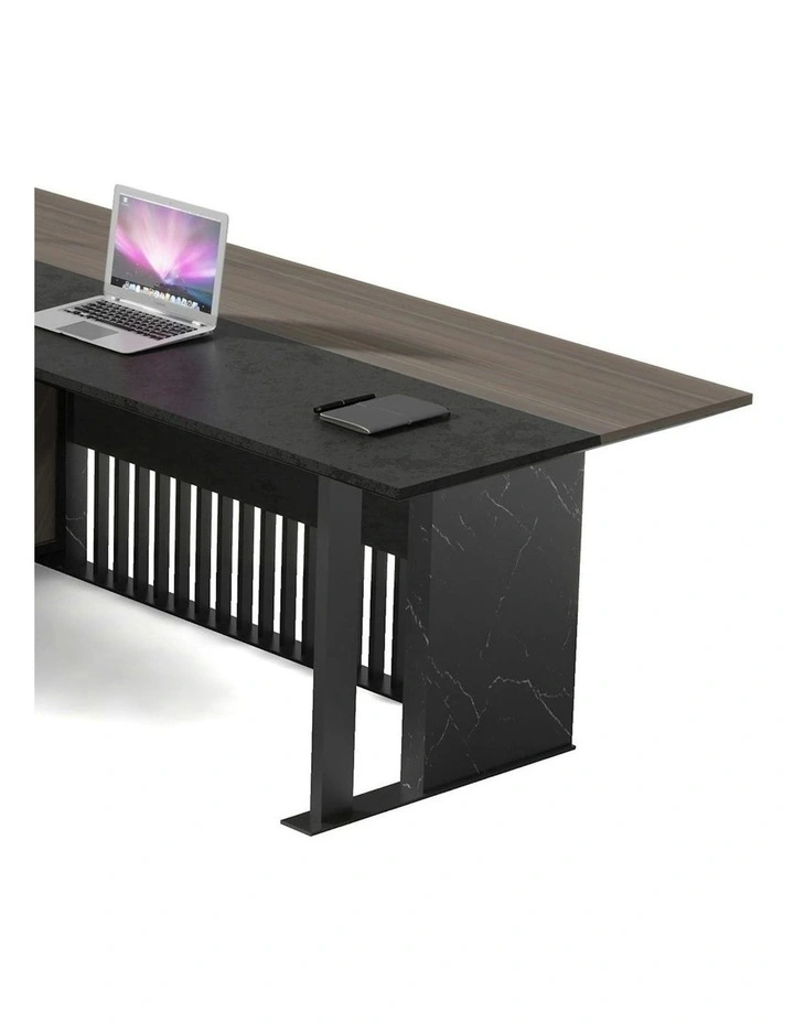 MADEIRA Executive Desk 220cm Left Return - Hazelnut & Black Concrete image 5