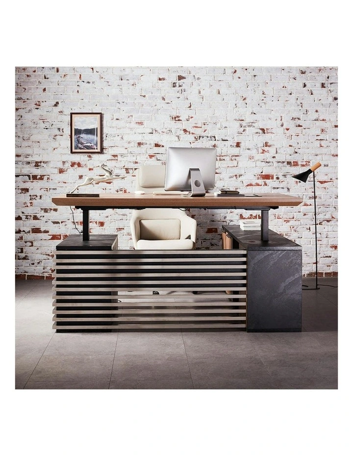 PHOENIX Sit & Stand Electric Lift Executive Desk with Left Return 1.8M - Warm Oak & Black image 5