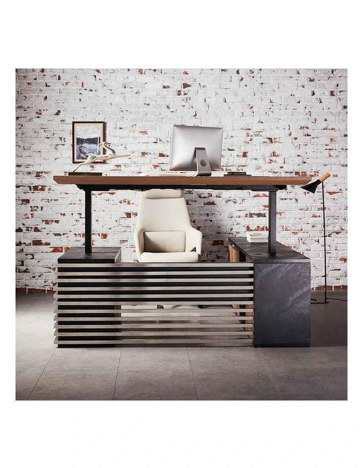 PHOENIX Sit & Stand Electric Lift Executive Desk with Left Return 1.8M - Warm Oak & Black image 6
