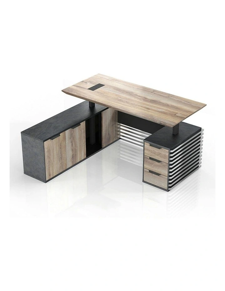 PHOENIX Sit & Stand Electric Lift Executive Desk with Left Return 1.8M - Warm Oak & Black image 7