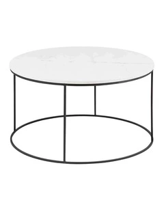 LUCIO Round Marble Coffee Table 80cm - White & Black