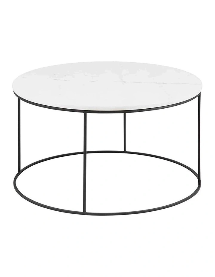 LUCIO Round Marble Coffee Table 80cm - White & Black image 1