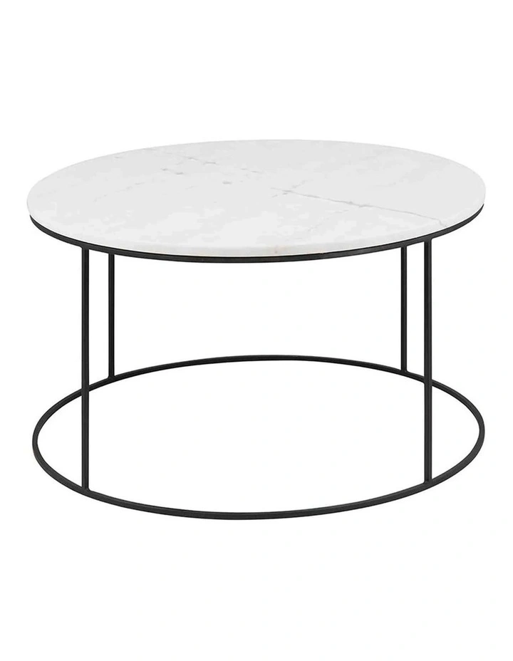 LUCIO Round Marble Coffee Table 80cm - White & Black image 4