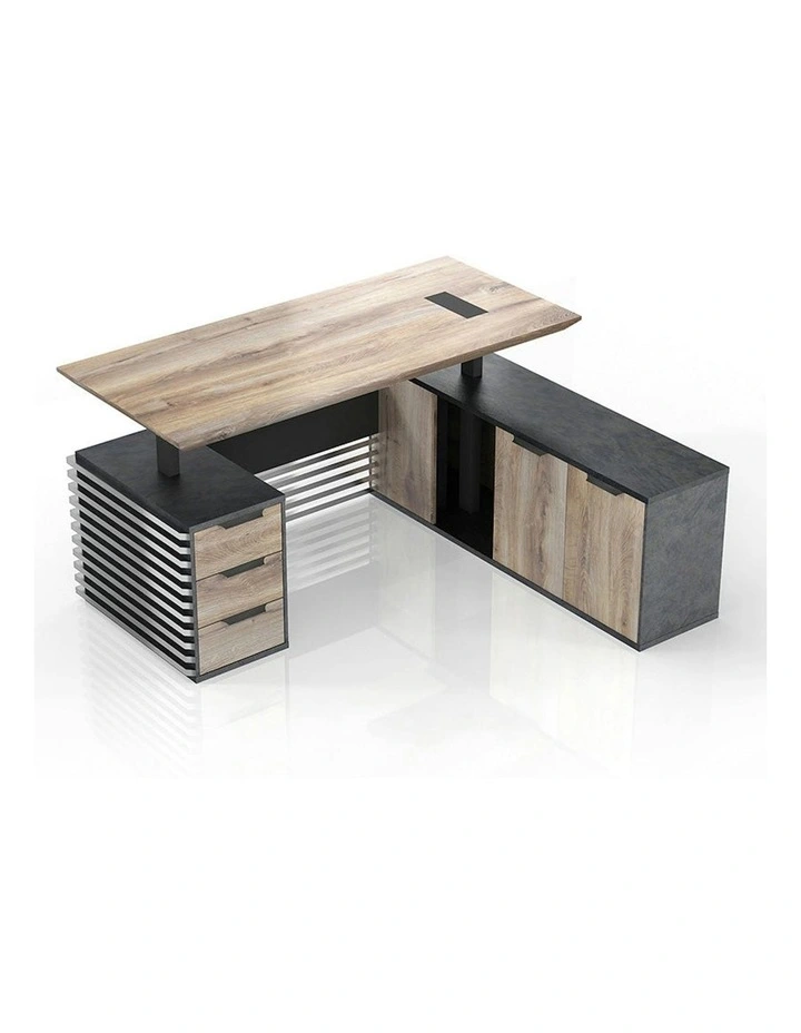 PHOENIX Sit & Stand Electric Lift Executive Desk with Right Return 1.8M - Warm Oak & Black image 4