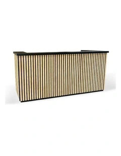 KENTO Reception Desk 240cm - Timber Slat Acoustic Black & Oak