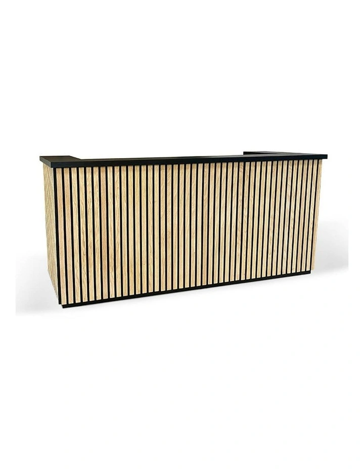 KENTO Reception Desk 240cm - Timber Slat Acoustic Black & Oak image 1