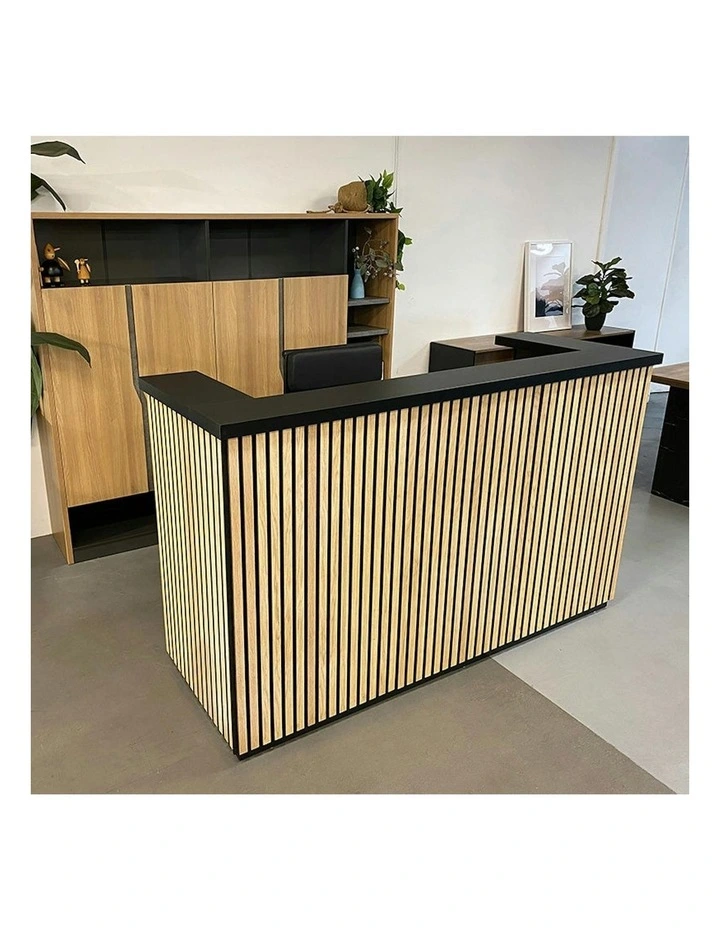 KENTO Reception Desk 240cm - Timber Slat Acoustic Black & Oak image 2