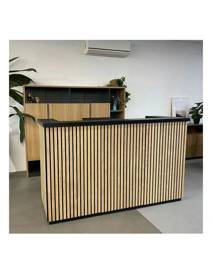 KENTO Reception Desk 240cm - Timber Slat Acoustic Black & Oak image 4