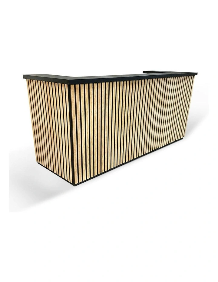 KENTO Reception Desk 240cm - Timber Slat Acoustic Black & Oak image 5