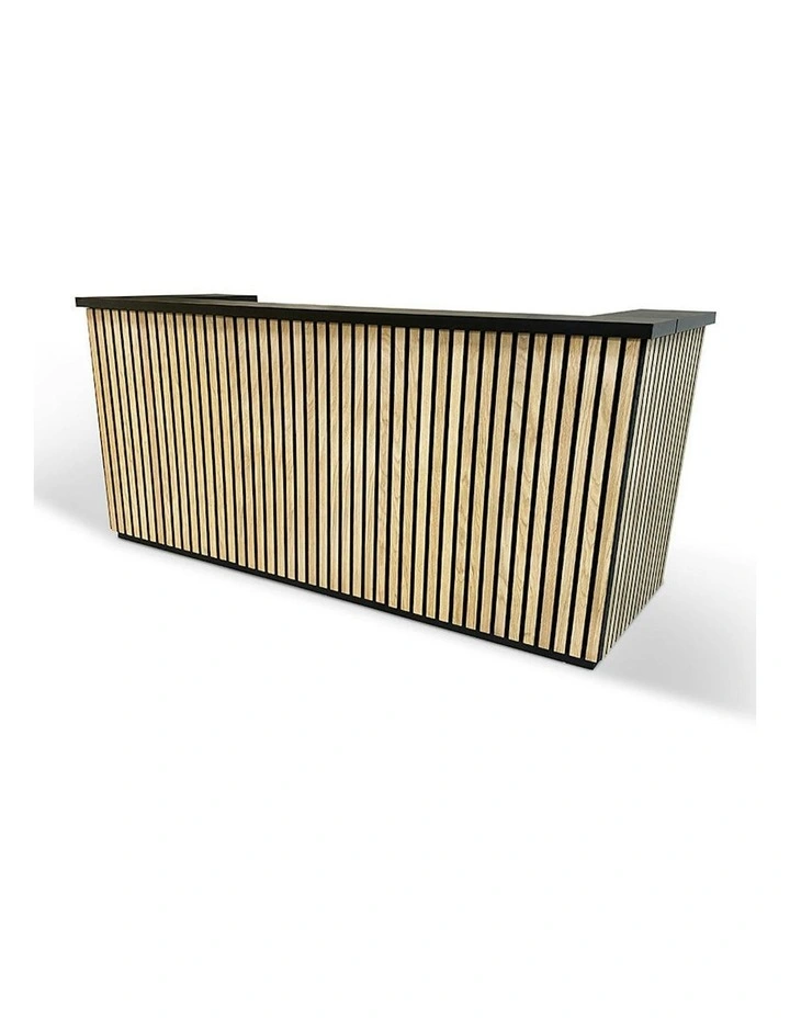 KENTO Reception Desk 240cm - Timber Slat Acoustic Black & Oak image 6