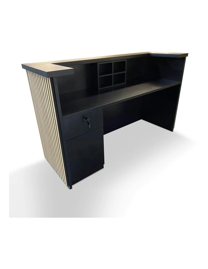 KENTO Reception Desk 240cm - Timber Slat Acoustic Black & Oak image 7