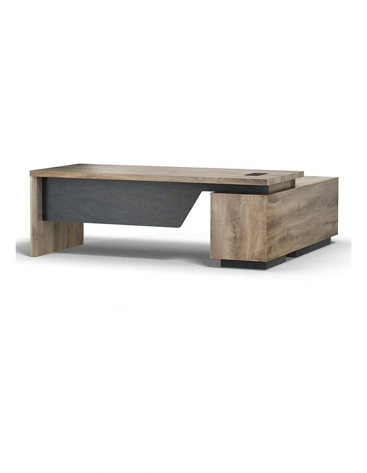 BALDER Executive Desk with Left Return 2.2-2.4M - Warm Oak & Black image 1