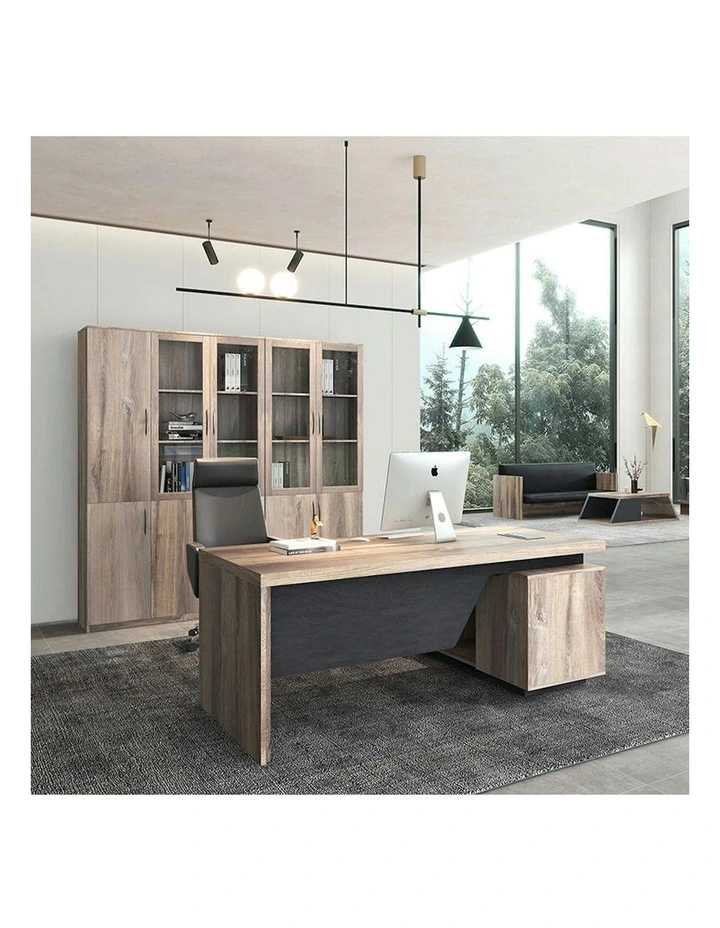 BALDER Executive Desk with Left Return 2.2-2.4M - Warm Oak & Black image 2