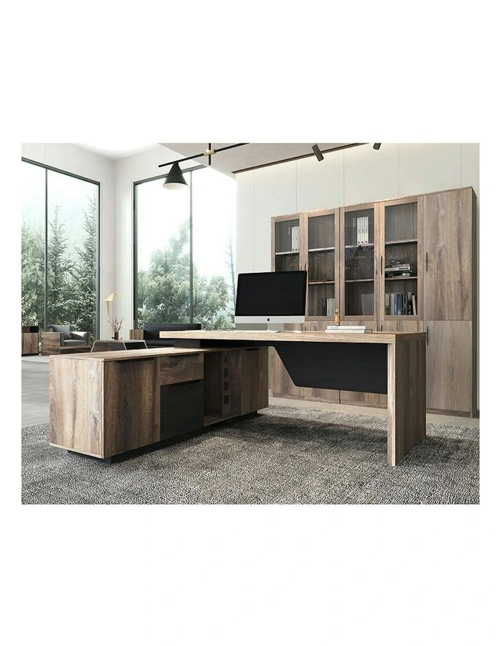 BALDER Executive Desk with Left Return 2.2-2.4M - Warm Oak & Black image 5