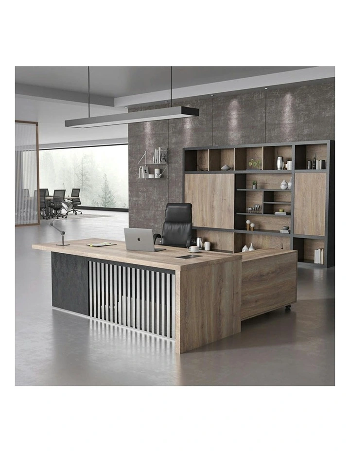 AFTAN Executive Desk with Pedestal & Left Mobile Return 180cm - Warm Oak & Black image 4