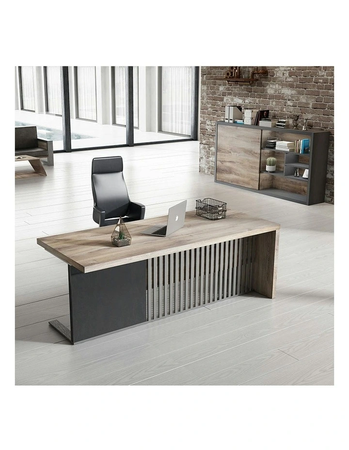 AFTAN Executive Desk with Pedestal & Left Mobile Return 180cm - Warm Oak & Black image 6