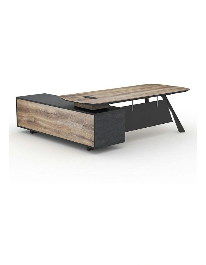 EASTON Executive Desk with Right Return 2.2-2.4m - Warm Oak & Black image 1