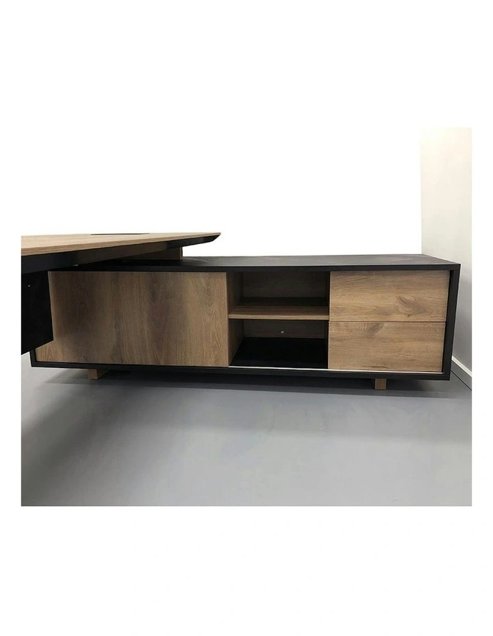 EASTON Executive Desk with Right Return 2.2-2.4m - Warm Oak & Black image 2