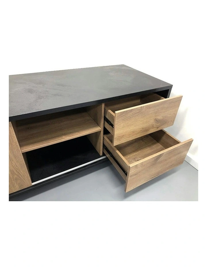 EASTON Executive Desk with Right Return 2.2-2.4m - Warm Oak & Black image 3