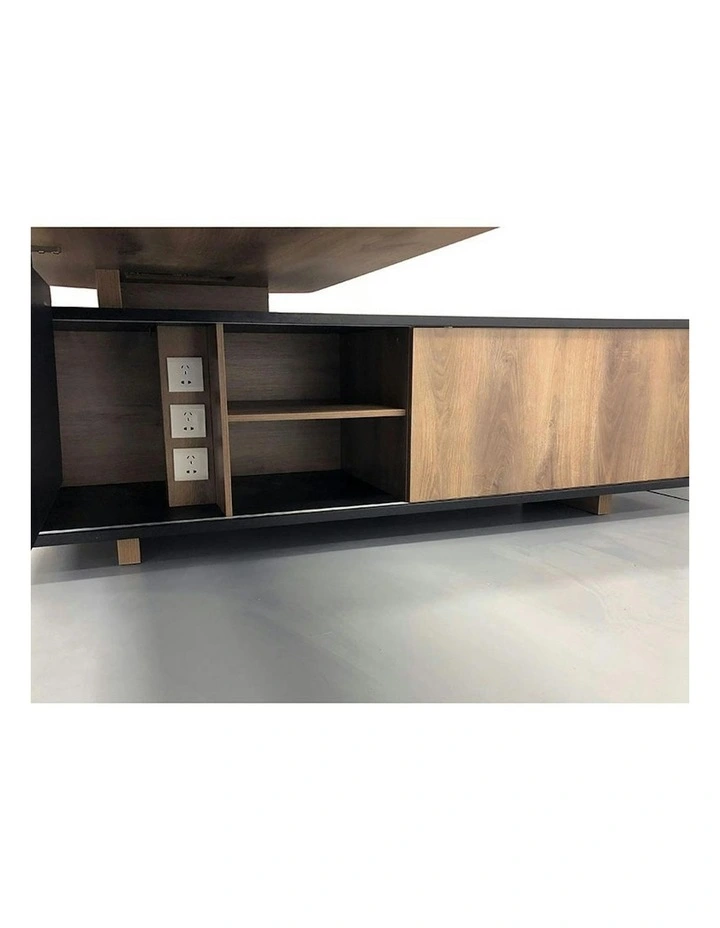 EASTON Executive Desk with Right Return 2.2-2.4m - Warm Oak & Black image 5