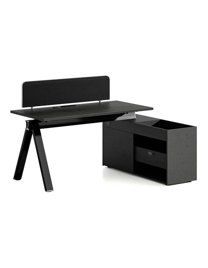DOLAN Executive Desk Workstation 1.4 - 1.6m - Right Return - Black Concrete image 1