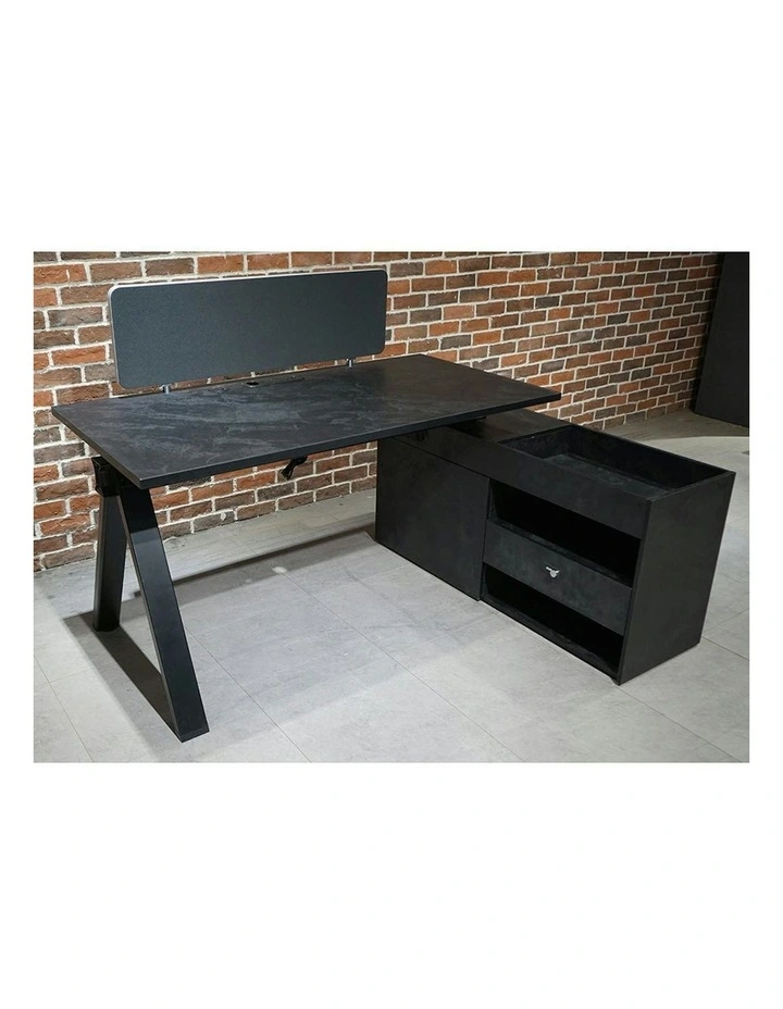 DOLAN Executive Desk Workstation 1.4 - 1.6m - Right Return - Black Concrete image 3