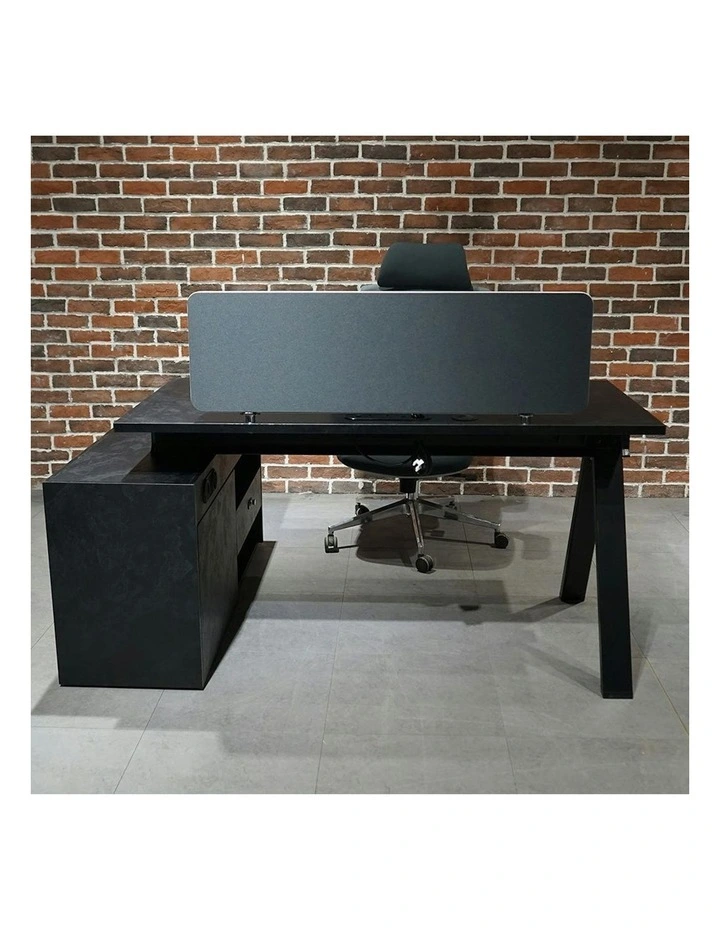DOLAN Executive Desk Workstation 1.4 - 1.6m - Right Return - Black Concrete image 5