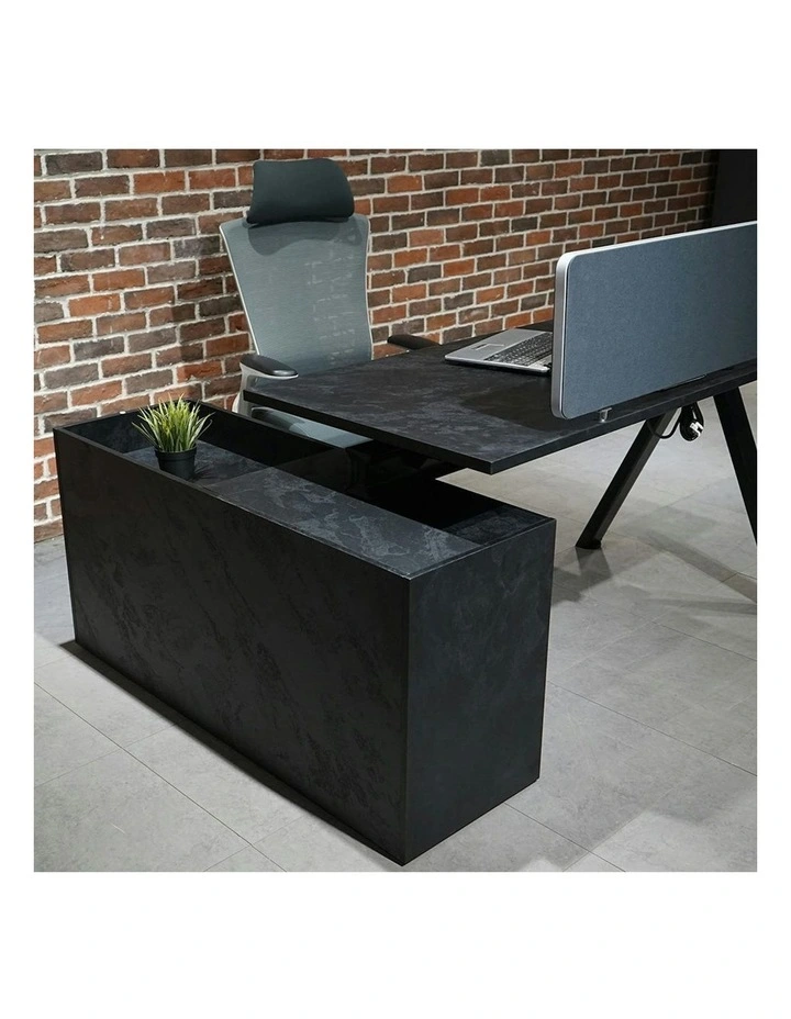 DOLAN Executive Desk Workstation 1.4 - 1.6m - Right Return - Black Concrete image 6