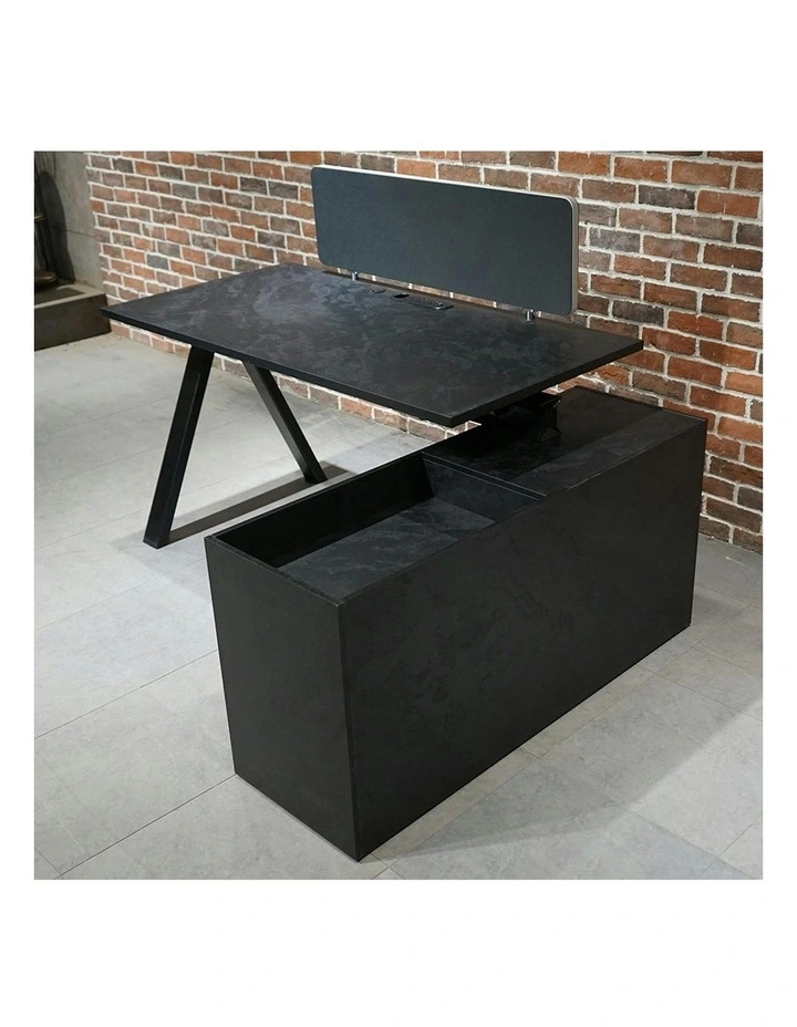 DOLAN Executive Desk Workstation 1.4 - 1.6m - Right Return - Black Concrete image 7