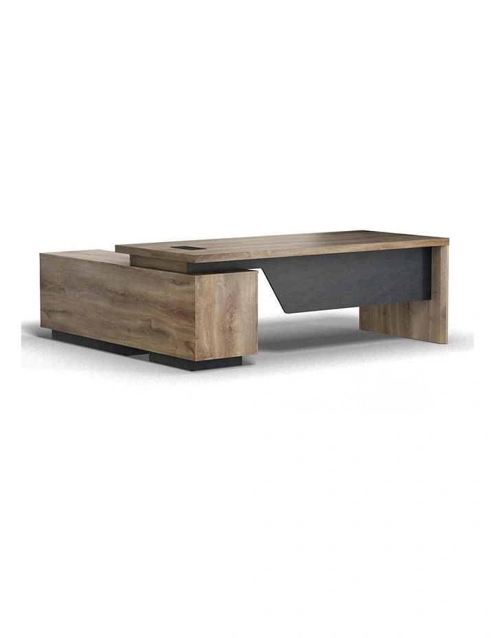 BALDER Executive Desk with Right Return 2.2-2.4M - Warm Oak & Black image 1