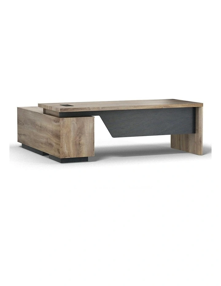 BALDER Executive Desk with Right Return 2.2-2.4M - Warm Oak & Black image 3