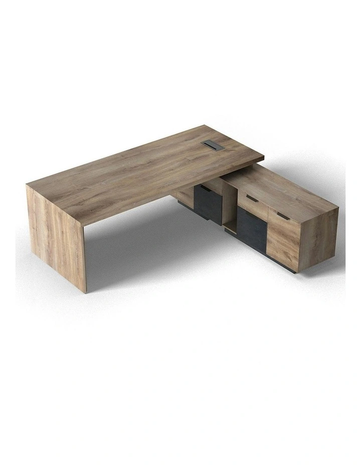 BALDER Executive Desk with Right Return 2.2-2.4M - Warm Oak & Black image 4