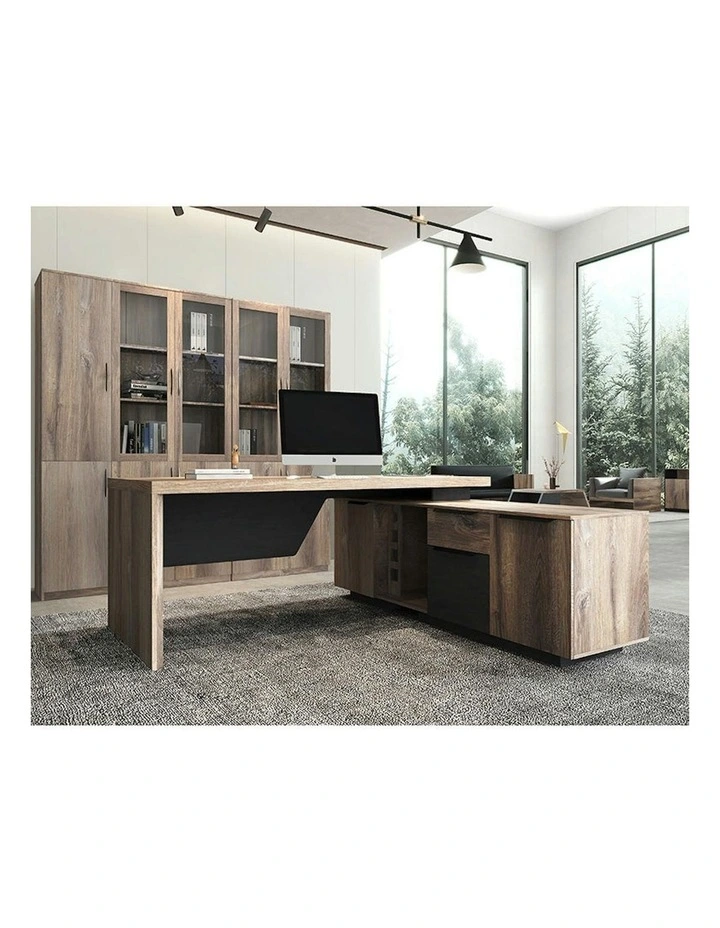 BALDER Executive Desk with Right Return 2.2-2.4M - Warm Oak & Black image 5