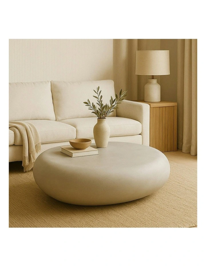 ROCCO  Indoor & Outdoor Pebble Coffee Table 106cm - White Concrete image 2