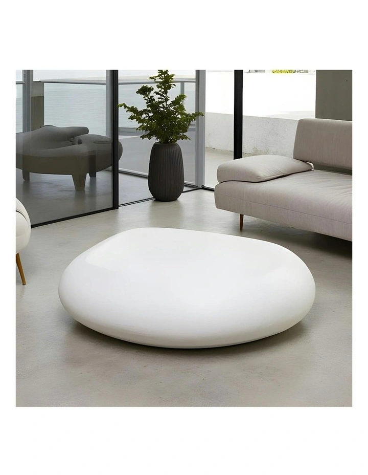 ROCCO  Indoor & Outdoor Pebble Coffee Table 106cm - White Concrete image 3
