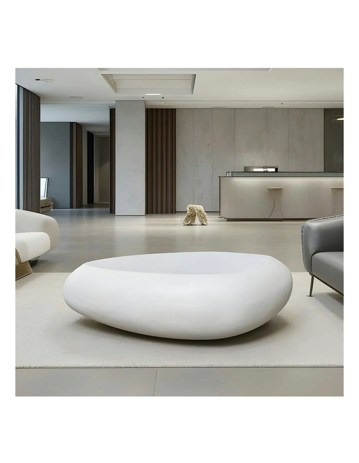 ROCCO  Indoor & Outdoor Pebble Coffee Table 106cm - White Concrete image 4