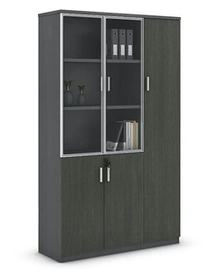 MATEES 3 Doors Display Cabinet 120CM - Grey/ Brown