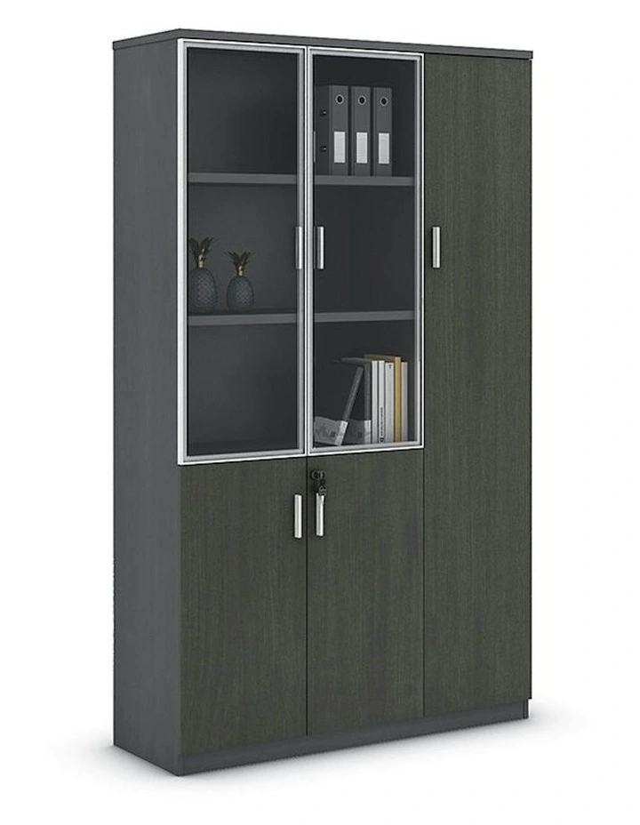MATEES 3 Doors Display Cabinet 120CM - Grey/ Brown image 1