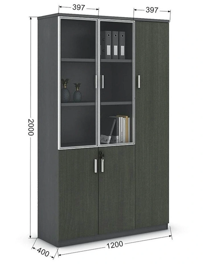 MATEES 3 Doors Display Cabinet 120CM - Grey/ Brown image 4