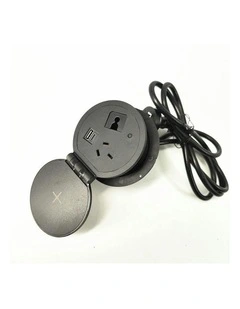 Round In Desk Power, Wireless Charging & USB Cable Cubby Management Dock - 9cm - Black