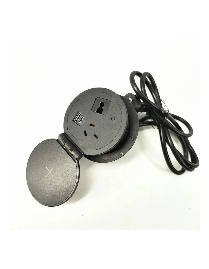Round In Desk Power, Wireless Charging & USB Cable Cubby Management Dock - 9cm - Black image 1